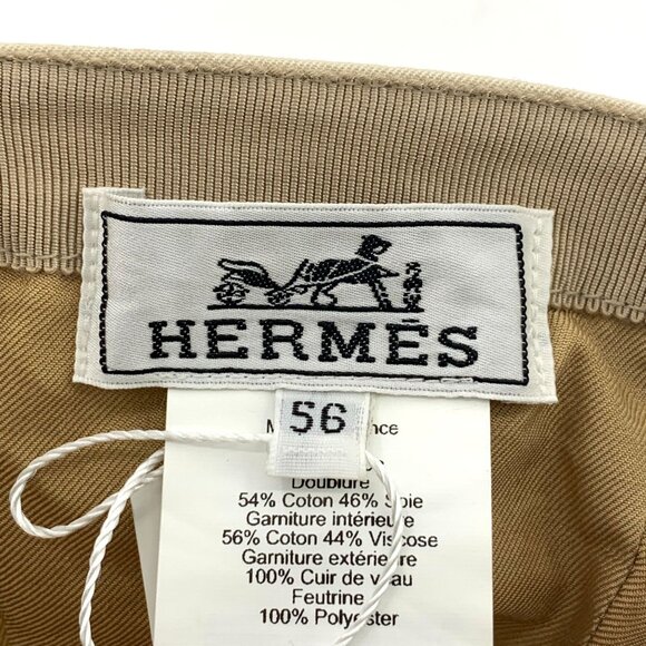 HERMES Beige Cotton Baseball Cap With Gray Logo Size 56 Made In France main image 7